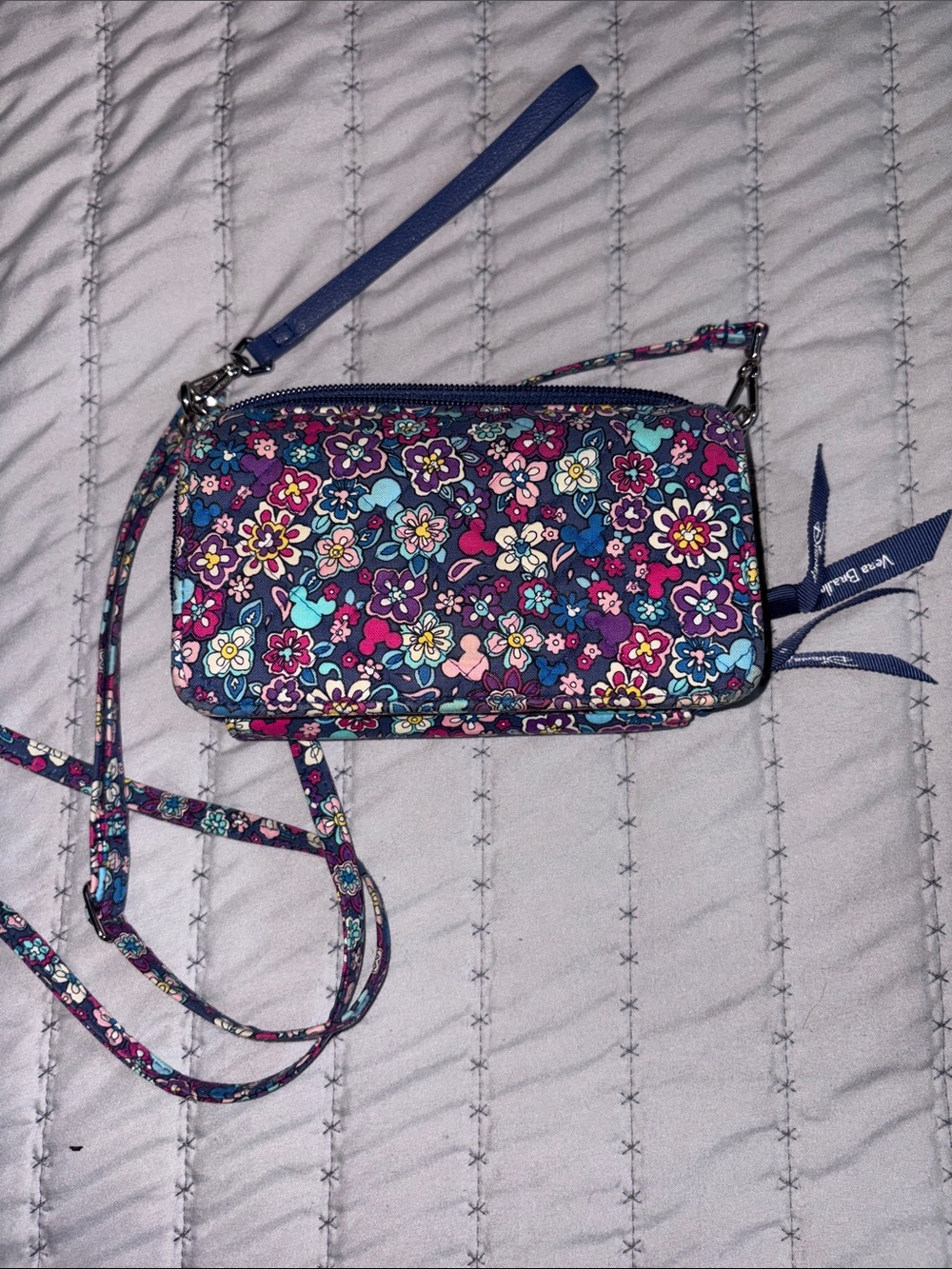 Vera Bradley Mickey Disney Navy Multi Floral Crossbody Wallet